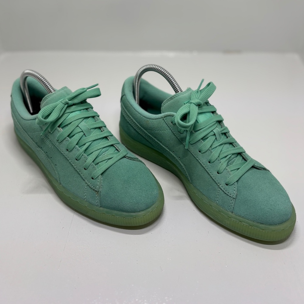 Puma Suede Classic Mint Green Iced Sole Sneakers Size US 6.5C Translucent Sole - Picture 3 of 13